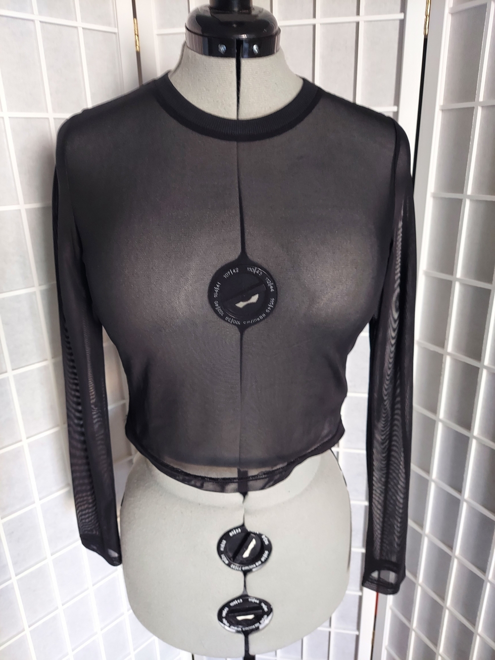 Black Sheer Long-Sleeve Crop Top